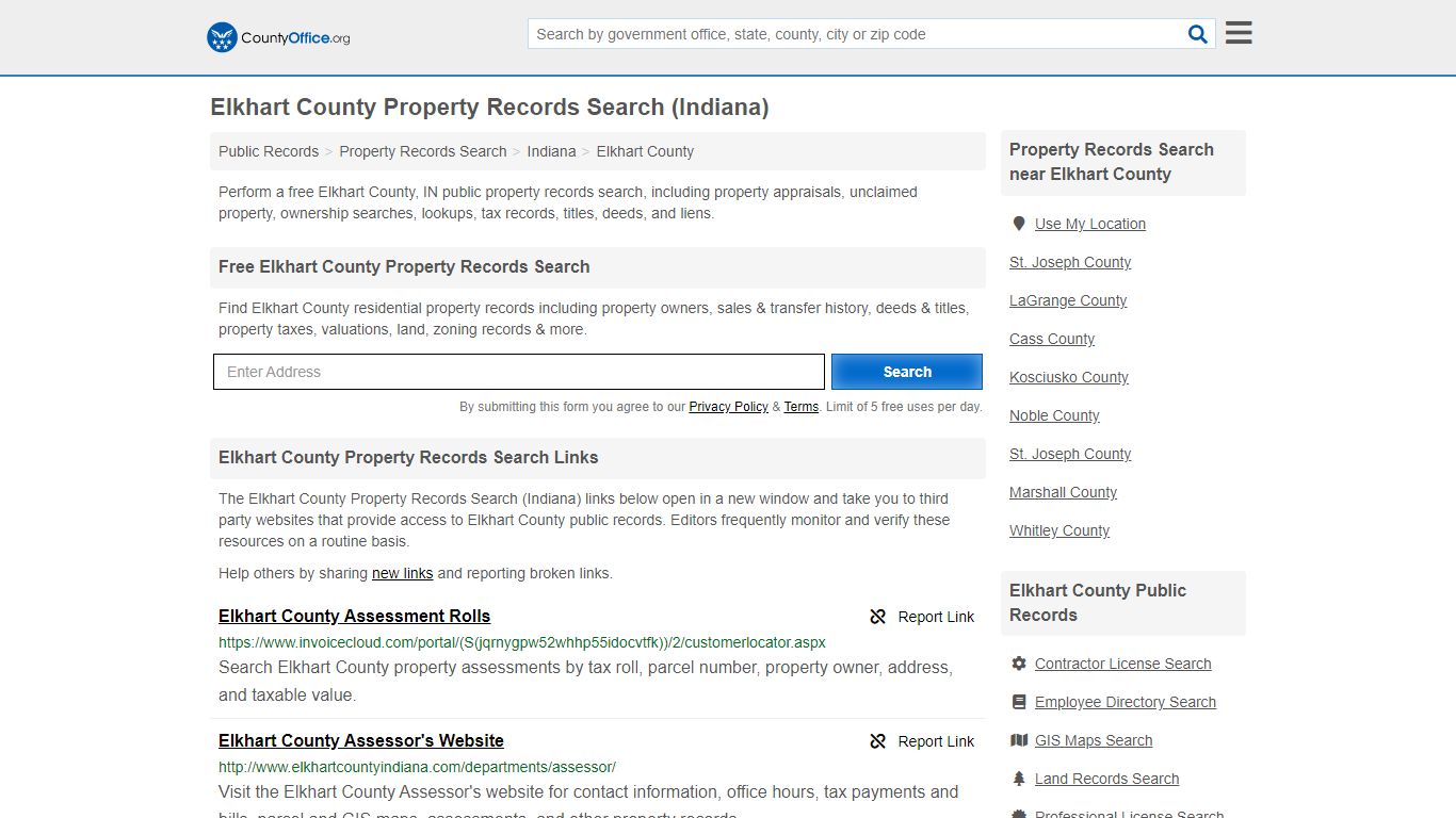 Property Records Search - Elkhart County, IN (Assessments ...
